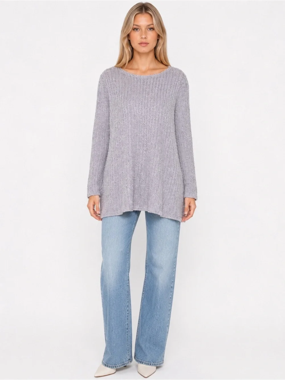 cut loose Lavender Textured Knit Sweater Linen Cotton Blend Medium Relaxed Top